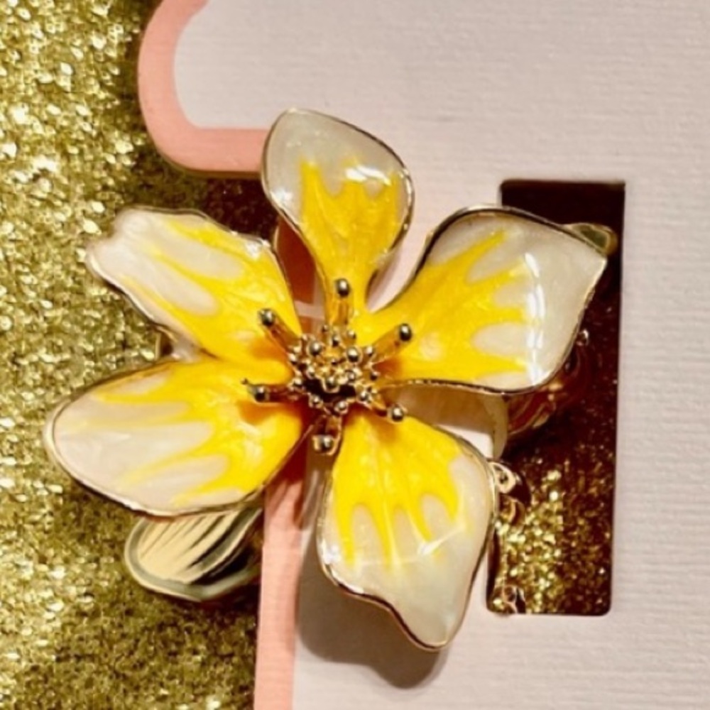 COPY - Floral Hair Clips enamel  2” each NWT Yellow
